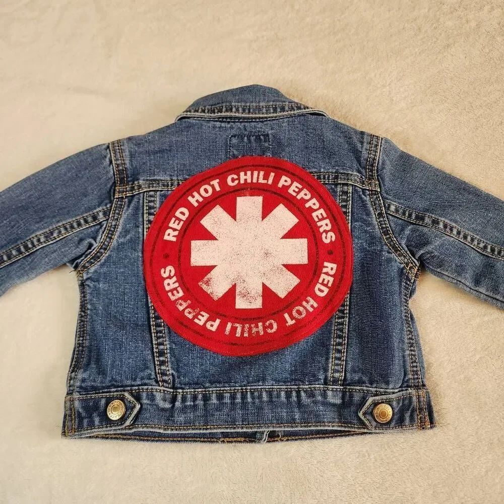Old Navy Red Hot Chili Peppers Upcycled Denim Jacket Size 12-18 Months